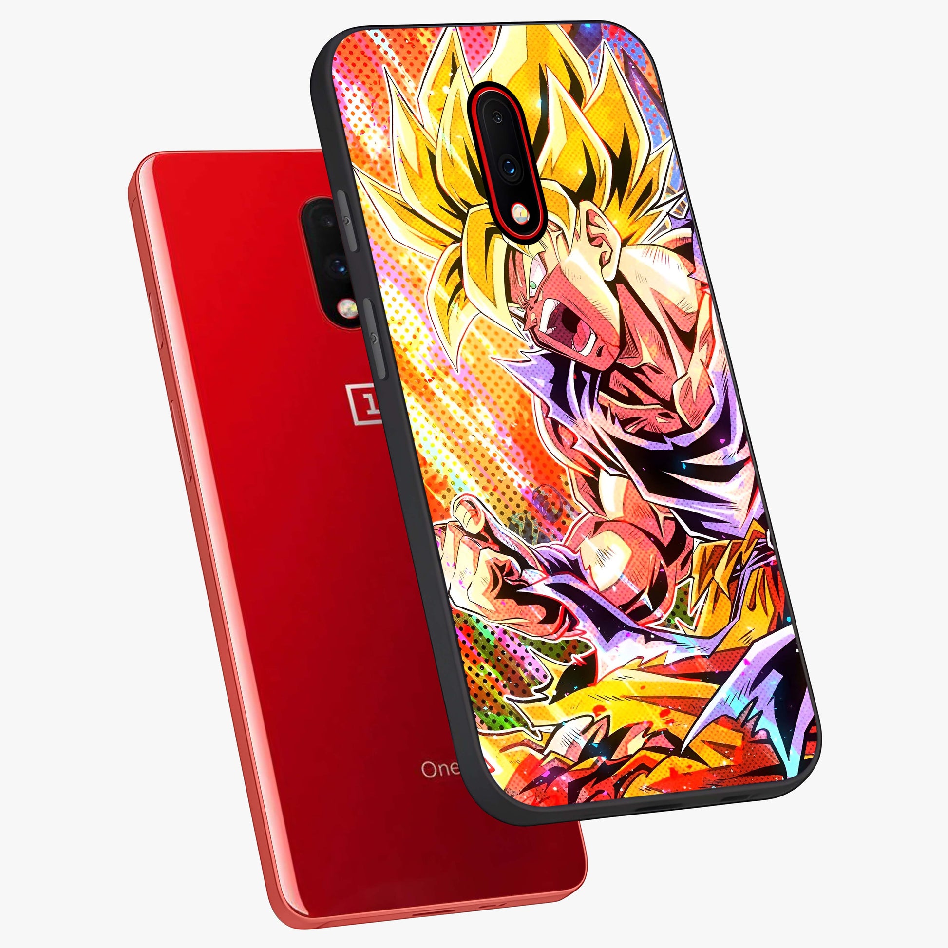 Firing Goku Glass Case displayed in angled mockup highlighting dynamic anime character design with action aesthetic.