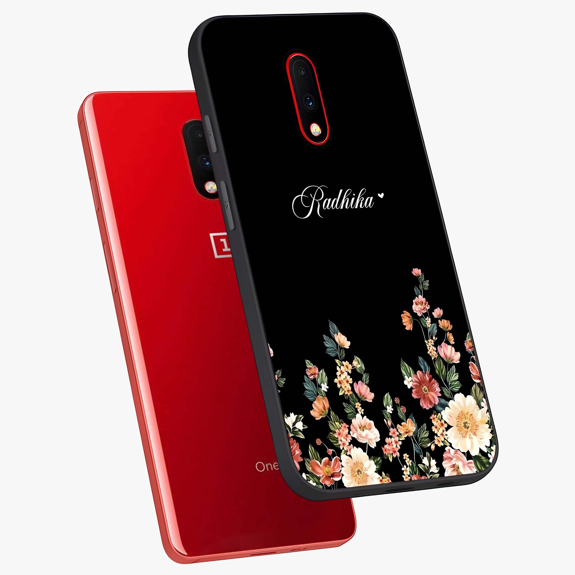 Floral Design With a Custom Personalized Name Glass Case displayed in angled mockup highlighting elegant floral pattern with custom name feature.