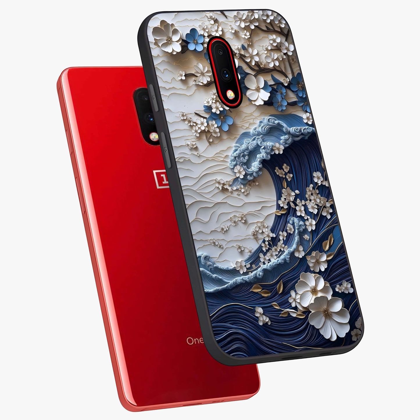 Floral Wave Origami Glass Case displayed in angled mockup highlighting geometric origami flower design with modern aesthetic style.