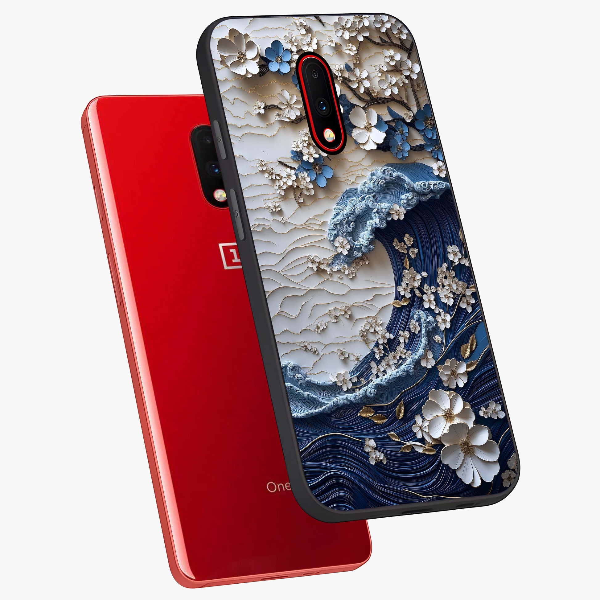 Floral Wave Origami Glass Case displayed in angled mockup highlighting geometric origami flower design with modern aesthetic style.