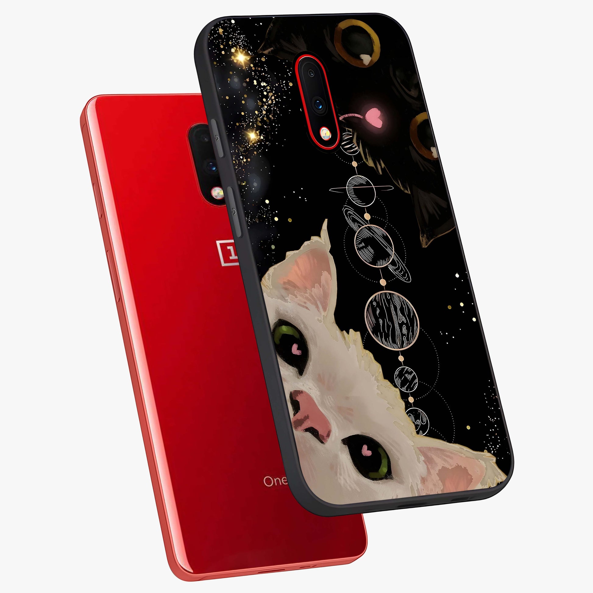 Galactic Cat Glass Case displayed in angled mockup highlighting celestial feline illustration with galaxy aesthetic style.