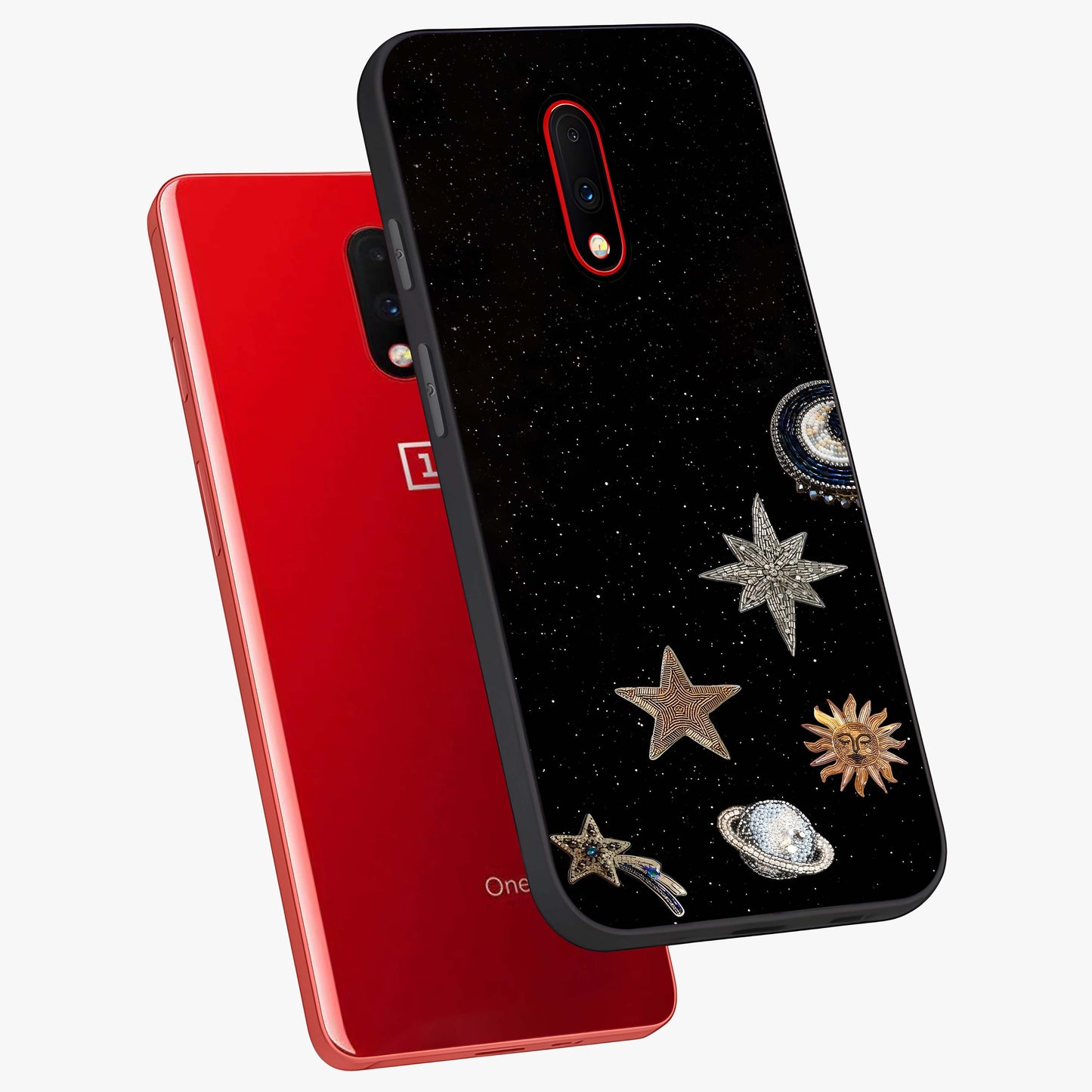 Galactic Charm Glow Glass Case displayed in angled mockup highlighting luminous galaxy inspired design with dreamy aesthetic.