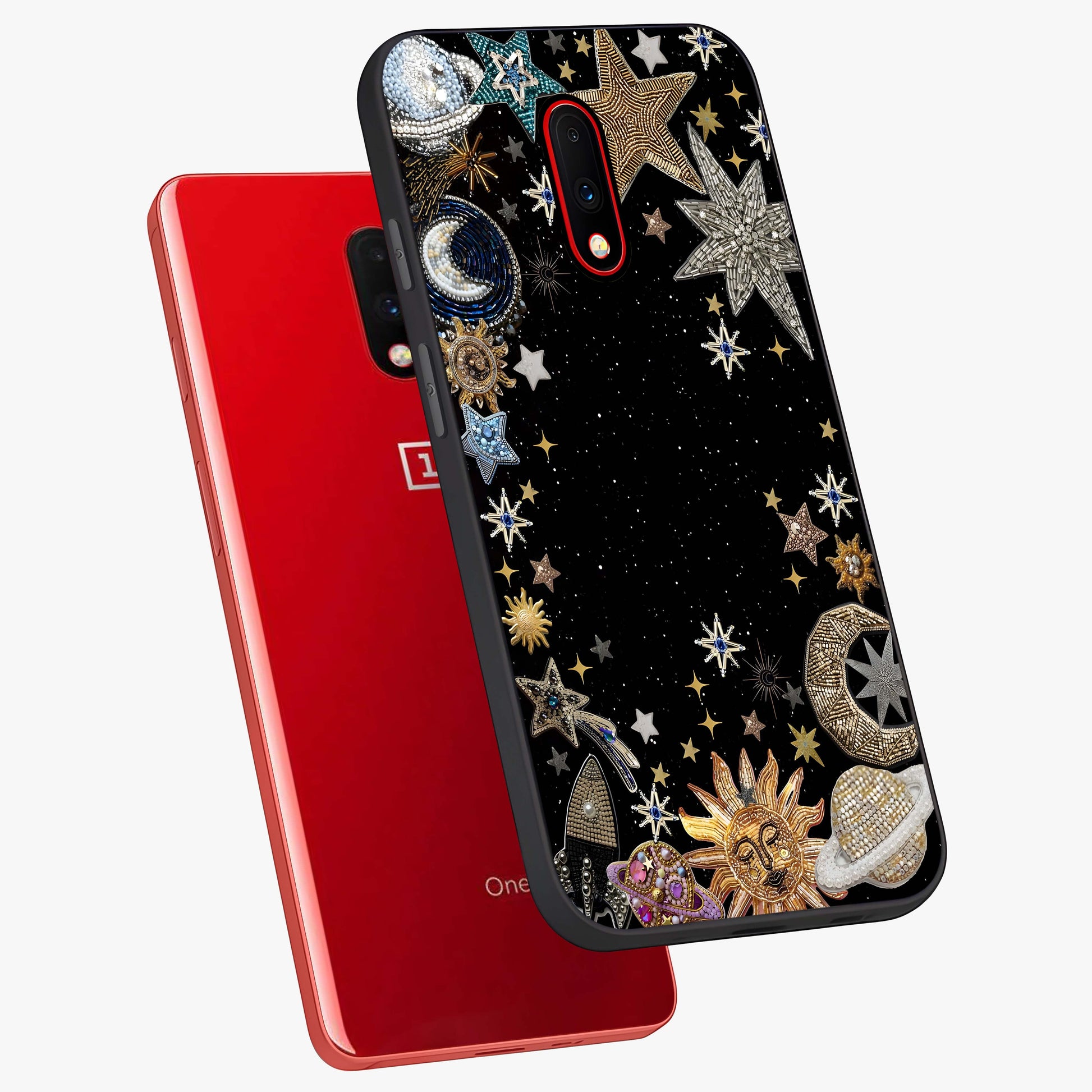 Galactic Jewel Stars Glass Case displayed in angled mockup highlighting shining celestial star design with cosmic aesthetic style.