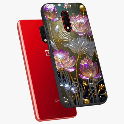 Golden Floral Majesty Glass Case displayed in angled mockup highlighting elegant flower design with royal golden aesthetic.