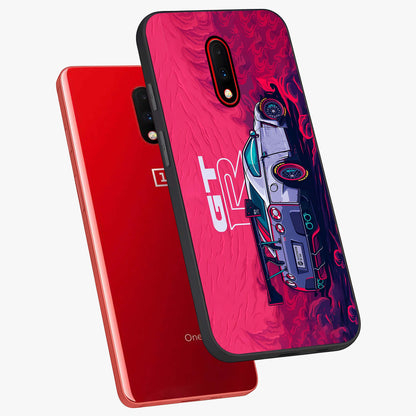 GT-R Car Pattern Glass Case displayed in angled mockup highlighting racing car graphic design with bold automotive aesthetic.