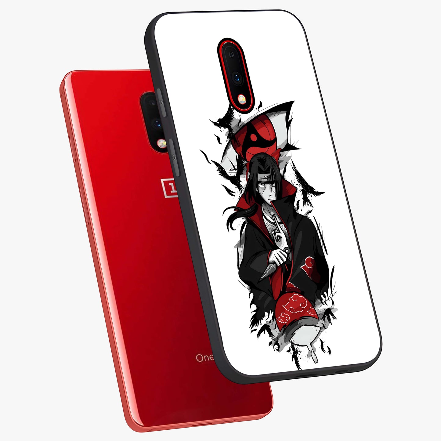 Itachi Limited Edition Naruto Anime Glass Case displayed in angled mockup highlighting dramatic anime illustration with bold action aesthetic.