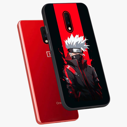 Kakashi Scarlet Shadow Glass Case displayed in angled mockup highlighting dramatic ninja illustration with scarlet themed aesthetic.