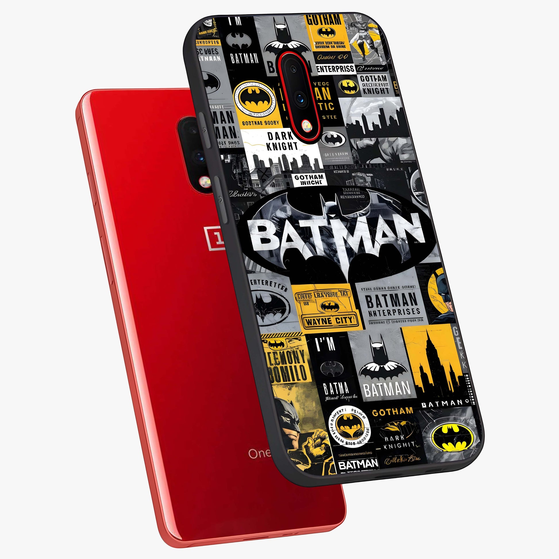 Knight Gotham Rise Glass Case displayed in angled mockup highlighting powerful knight silhouette design with dramatic aesthetic.