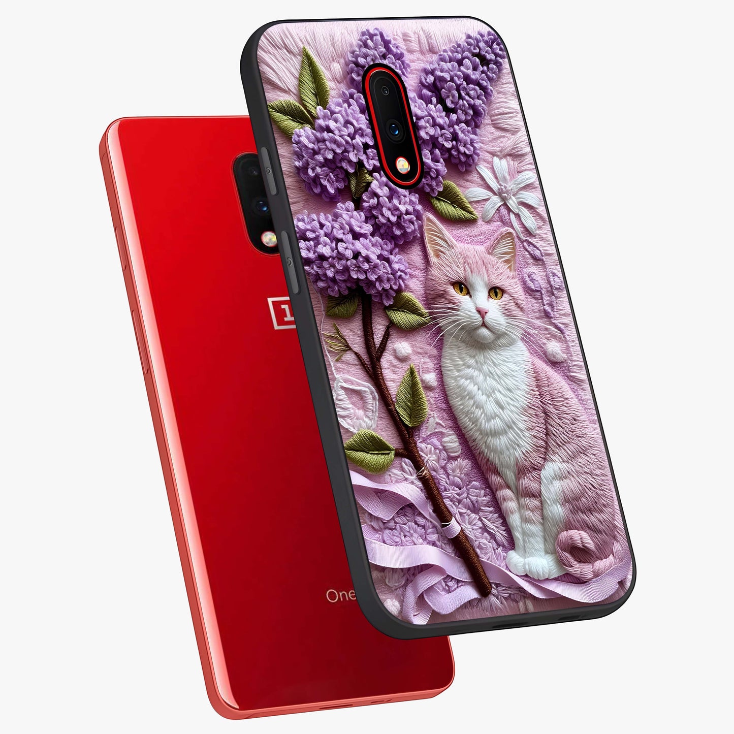 Lavender Cat Whimsy Glass Case displayed in angled mockup highlighting playful feline illustration with pastel lavender aesthetic.