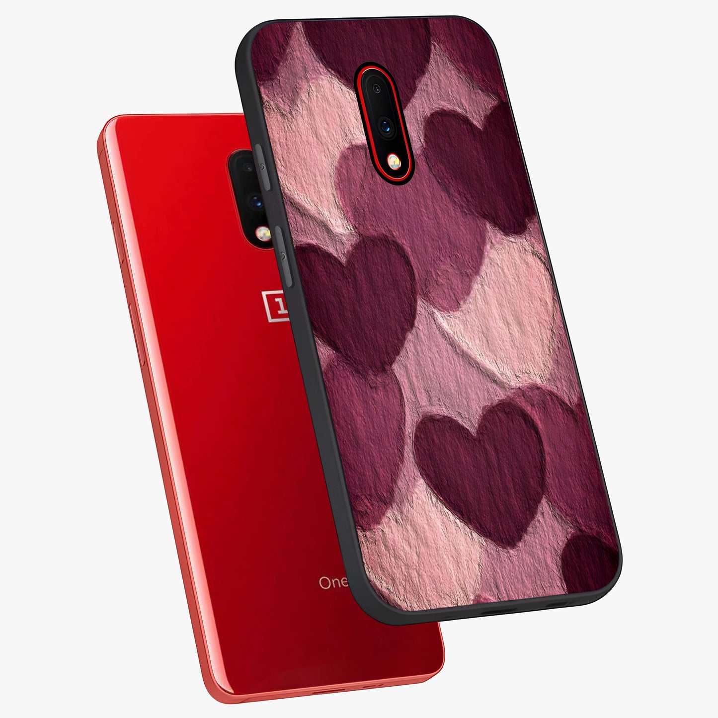 Layered Paper Hearts Glass Case displayed in angled mockup highlighting creative paper craft heart design with romantic aesthetic.