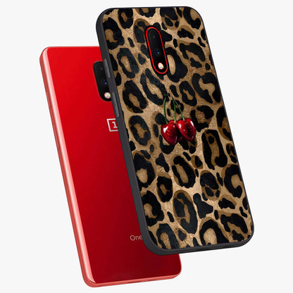 Leopard Wild Cherry Glass Case displayed in angled mockup highlighting bold animal print design with playful cherry aesthetic.