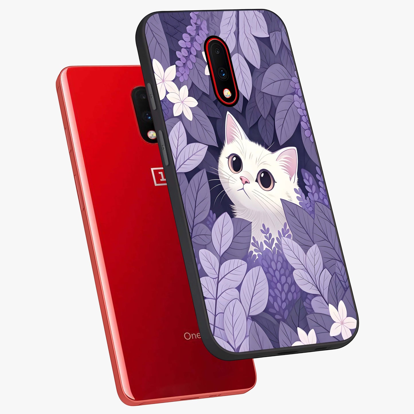 Lilac Hide Peek Cat Glass Case displayed in angled mockup highlighting playful feline illustration with lilac aesthetic design.