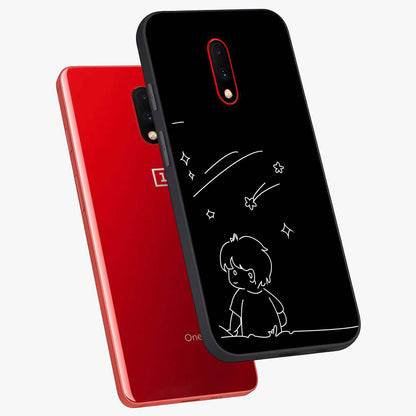 Line Art Boy With Shooting Stars Glass Case displayed in angled mockup highlighting elegant line art design with dreamy star aesthetic.