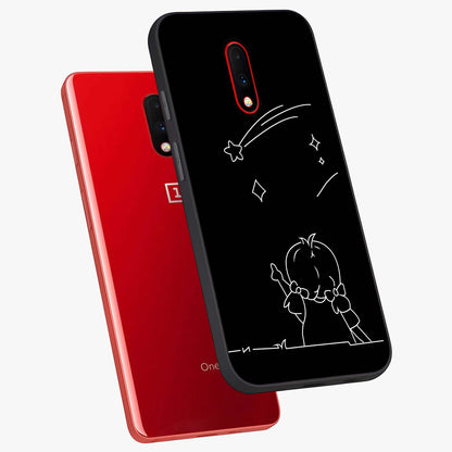 Line Art Girl With Shooting Stars Glass Case displayed in angled mockup highlighting elegant line art design with dreamy star aesthetic.