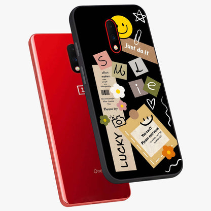 Lucky Aesthetic Collage Glass Case displayed in angled mockup highlighting stylish collage pattern with modern aesthetic vibe.