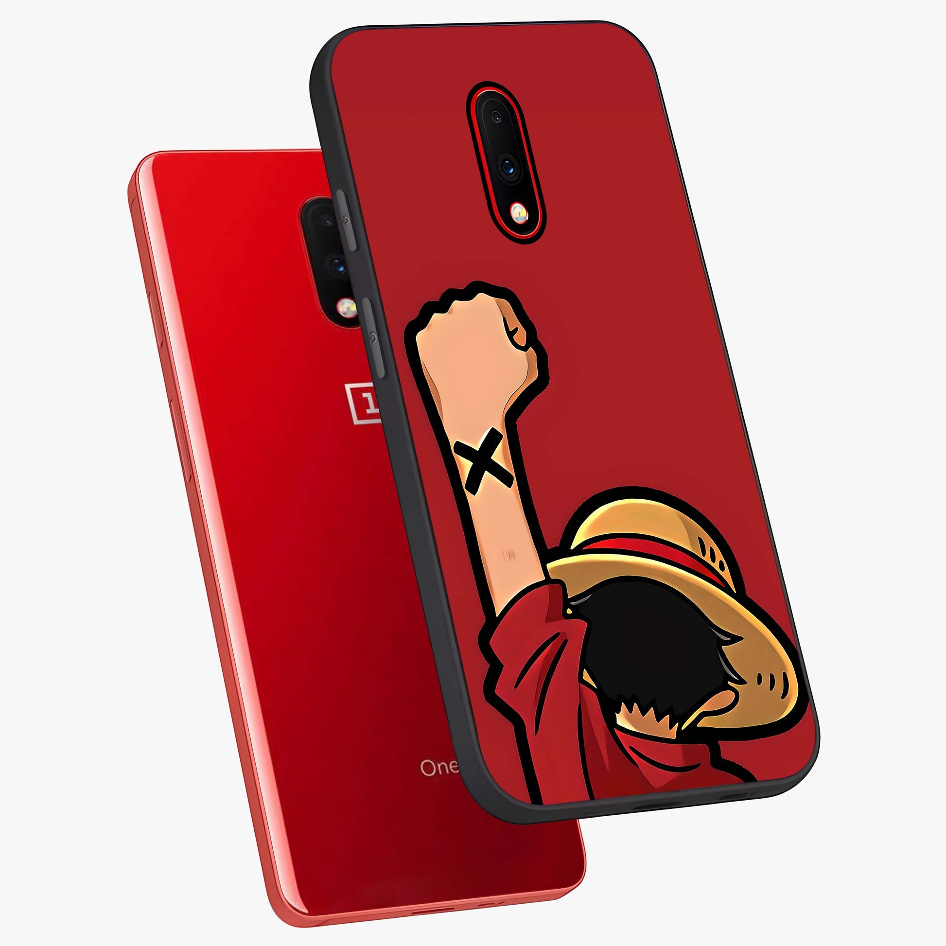 Luffy X Spirit Glass Case displayed in angled mockup highlighting powerful anime design with energetic action aesthetic.