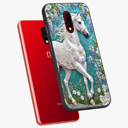Majestic Floral Stallion Glass Case displayed in angled mockup highlighting majestic stallion illustration with elegant floral aesthetic.