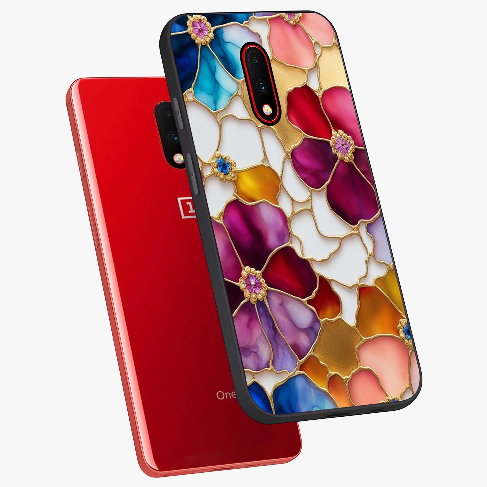 Marble Flower Pattern Glass Case displayed in angled mockup highlighting elegant marble floral design with modern aesthetic.