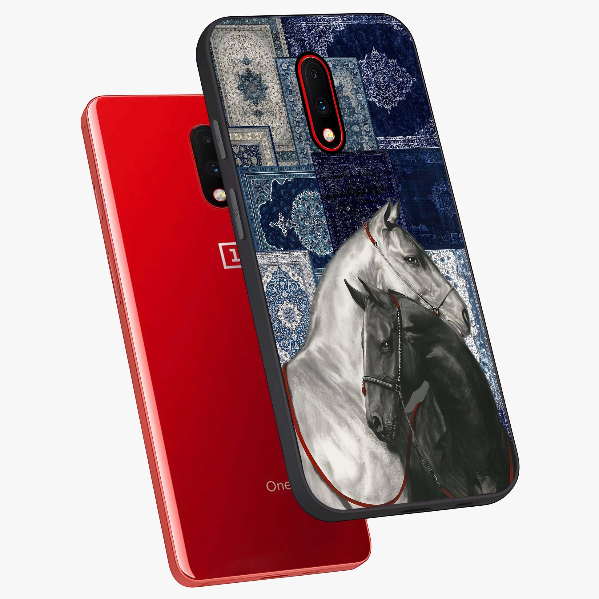 Midnight Stallion Blues Glass Case displayed in angled mockup highlighting powerful stallion illustration with deep midnight tones.