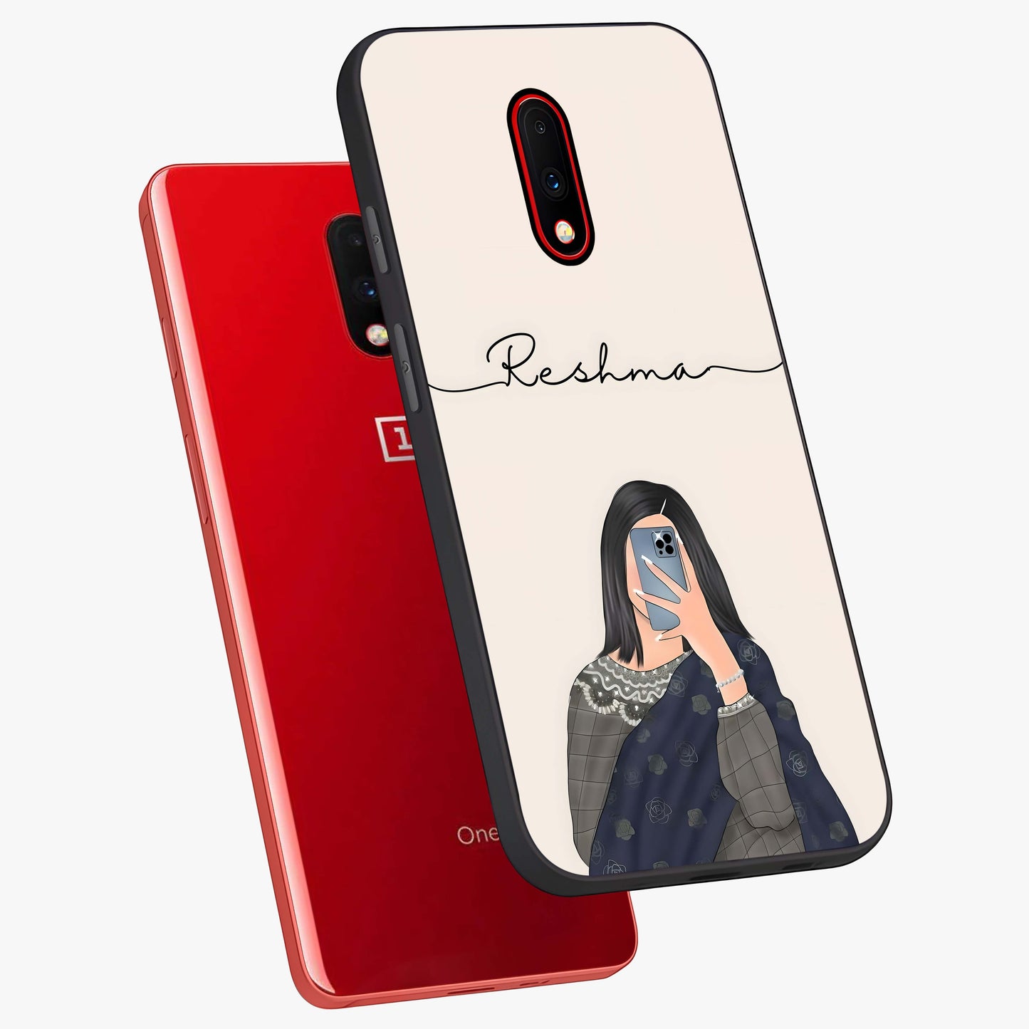 Mirror Mood Muse With Custom Name Glass Case displayed in angled mockup highlighting aesthetic mirror inspired design with custom name feature.