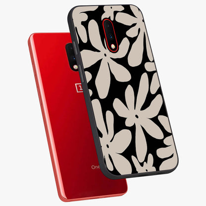 Monochrome Petal Dance Glass Case displayed in angled mockup highlighting elegant petal design with black and white aesthetic.
