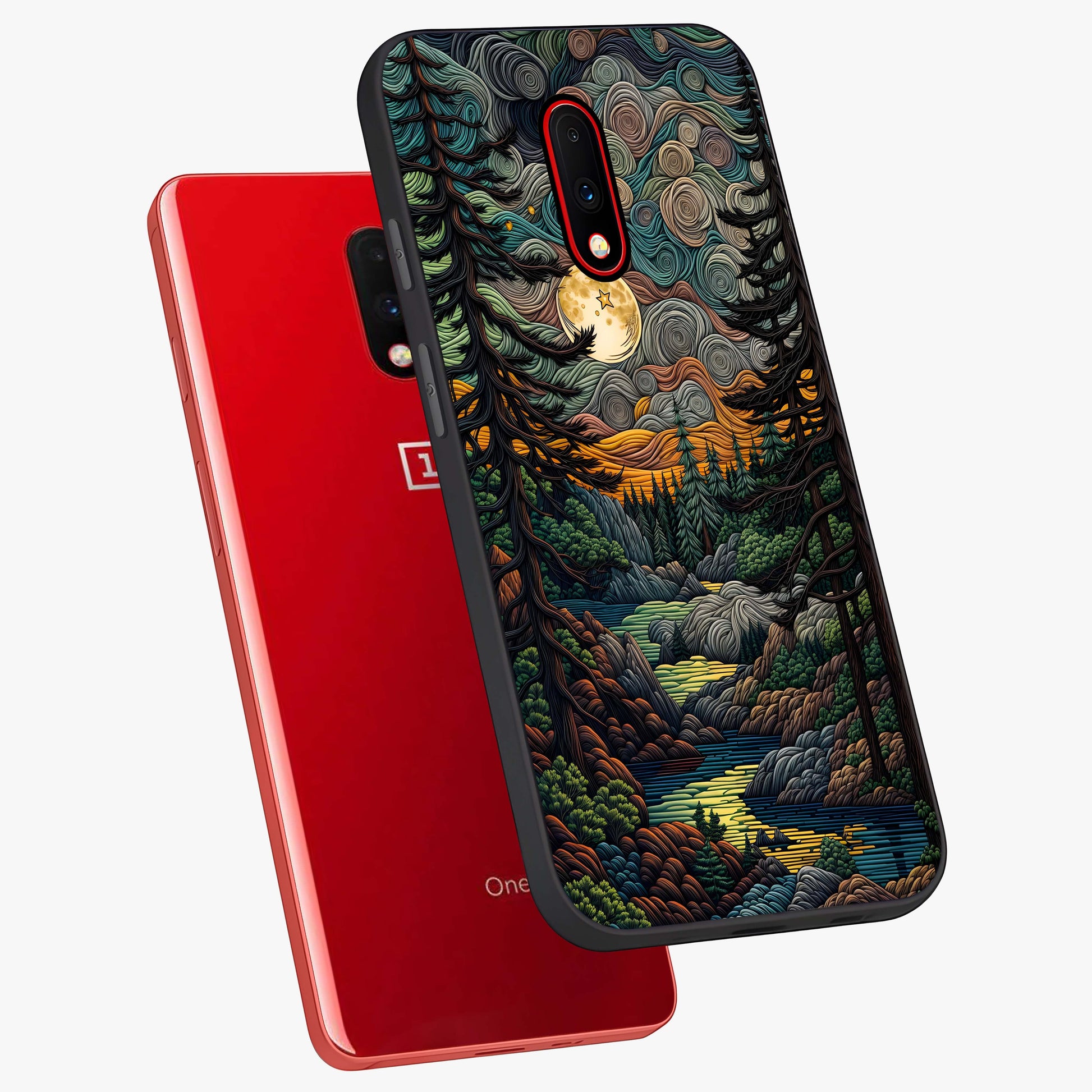 Moonlight Forest Dream Glass Case displayed in angled mockup highlighting dreamy forest design with glowing moon aesthetic.