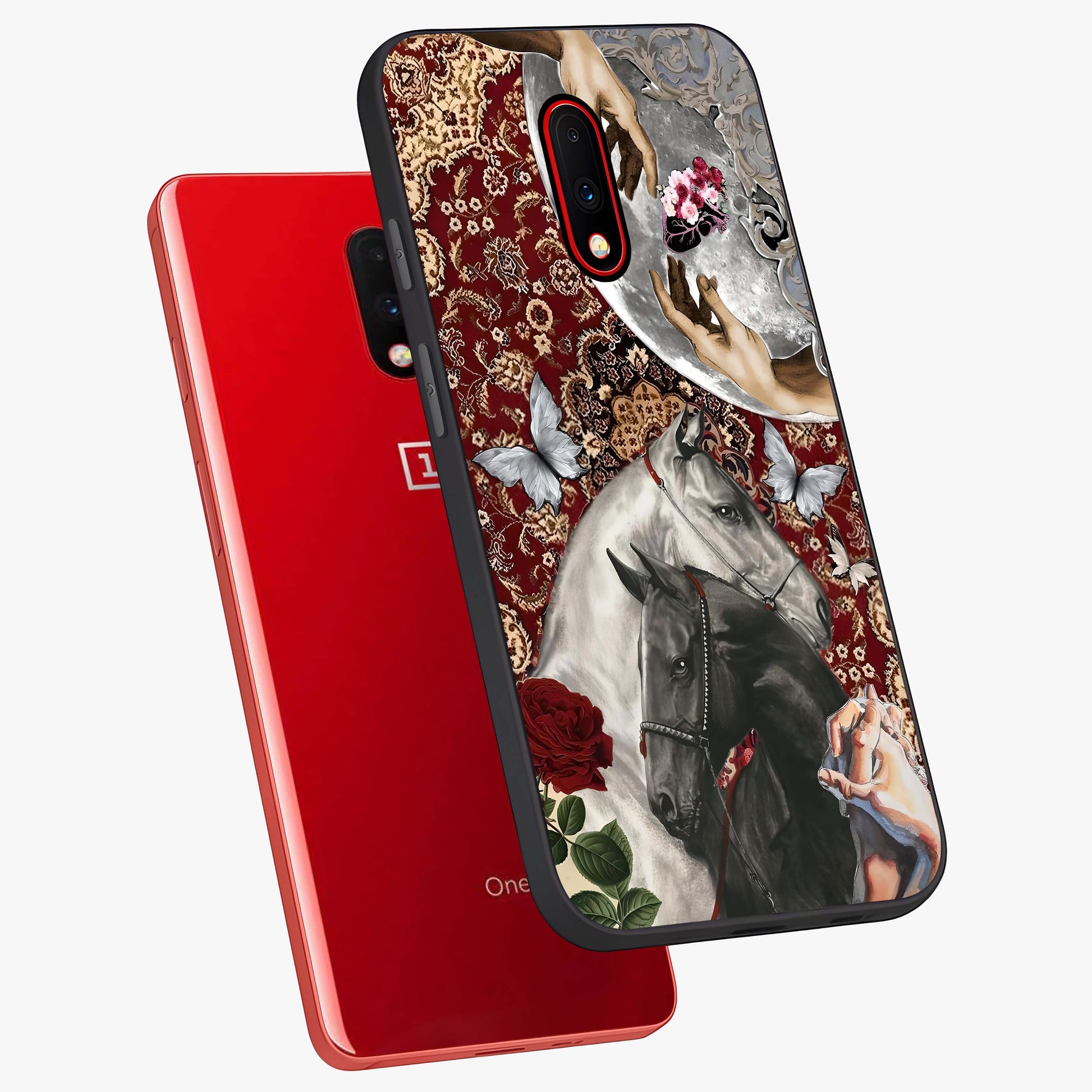 Moonlit Royal Stallion Glass Case displayed in angled mockup highlighting powerful stallion illustration with royal night aesthetic.