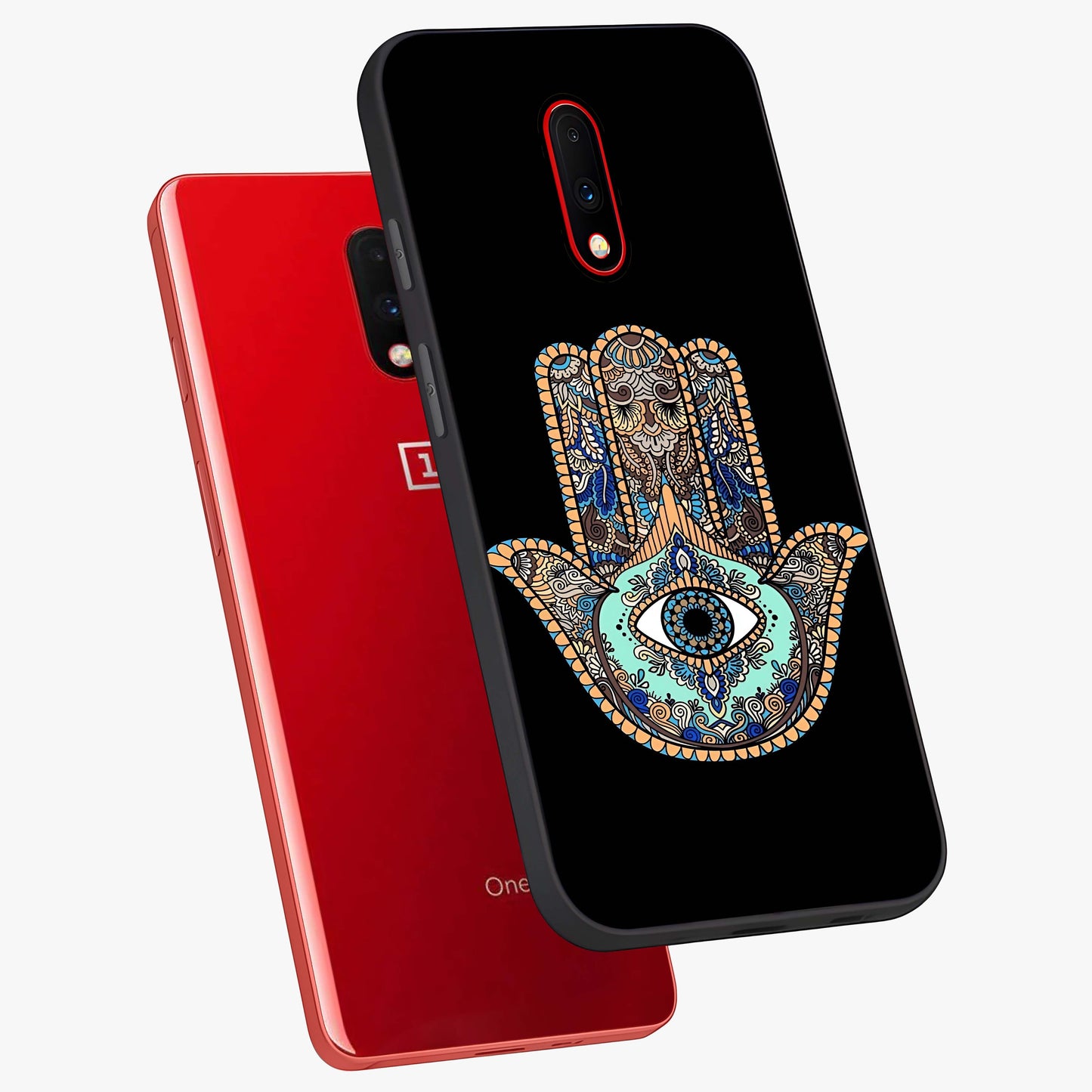 Mystic Hamsa Eye Glass Case displayed in angled mockup highlighting spiritual hamsa symbol with mystical aesthetic style.