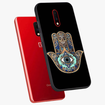 Mystic Hamsa Eye Glass Case displayed in angled mockup highlighting spiritual hamsa symbol with mystical aesthetic style.