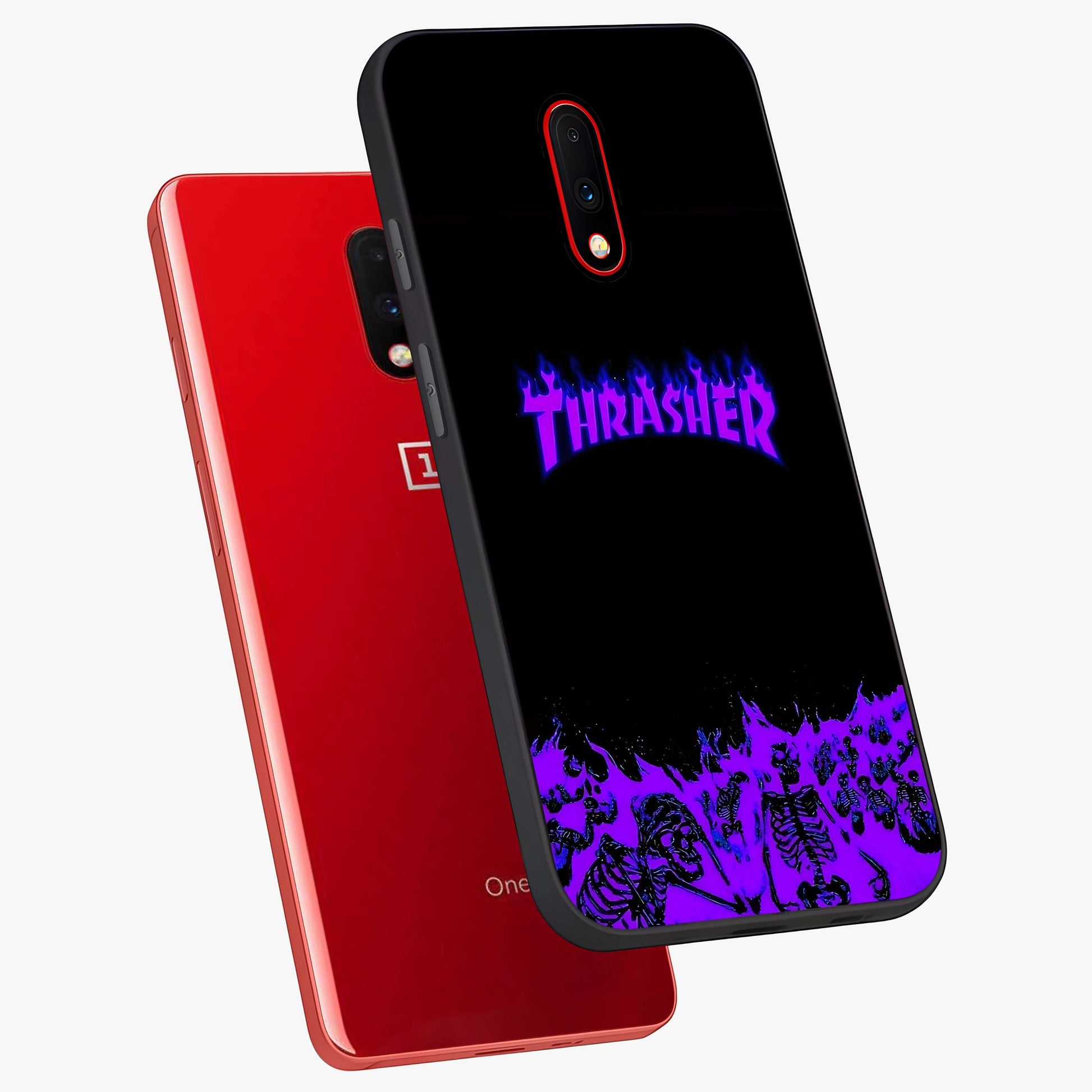 Neon Flame Riot Glass Case displayed in angled mockup highlighting glowing flame design with vibrant neon aesthetic.