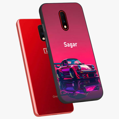 Neon Pink Porsche Glass Case displayed in angled mockup highlighting sleek neon pink car design with racing aesthetic.