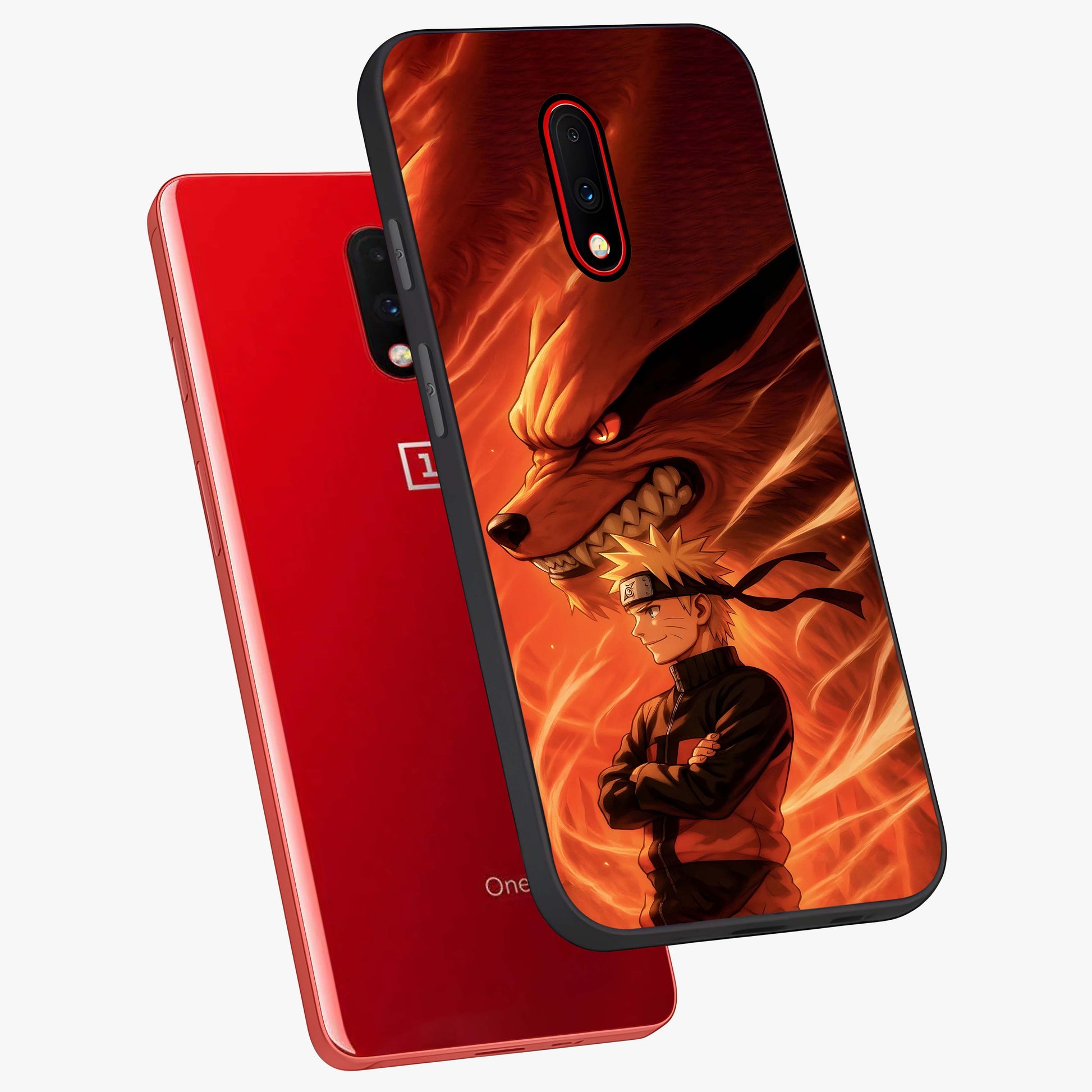 Nine Tails Legacy Glass Case displayed in angled mockup highlighting dynamic anime beast illustration with bold mystical aesthetic.