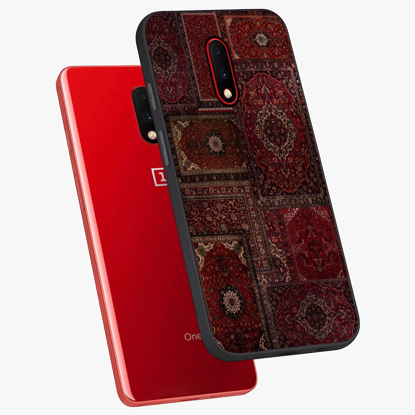 Persian Velvet Tale Glass Case displayed in angled mockup highlighting ornate textile inspired design with royal aesthetic.