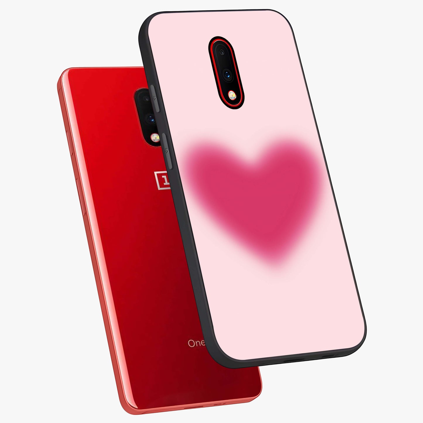 Pink Aura Heart Glass Case displayed in angled mockup highlighting vibrant pink heart design with dreamy aura aesthetic.