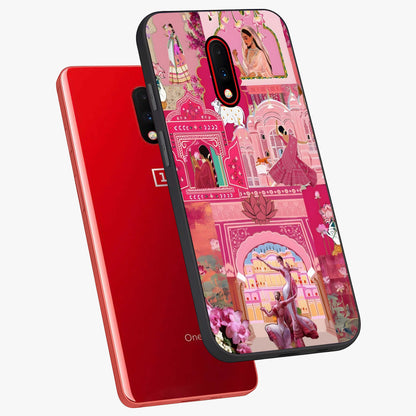 Pink Palace Muse Glass Case displayed in angled mockup highlighting dreamy palace illustration with soft pink aesthetic.