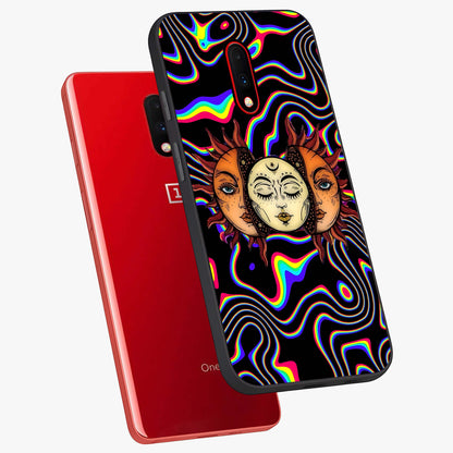 Psychedelic Sun Glass Case displayed in angled mockup highlighting vibrant abstract sun design with artistic aesthetic style.