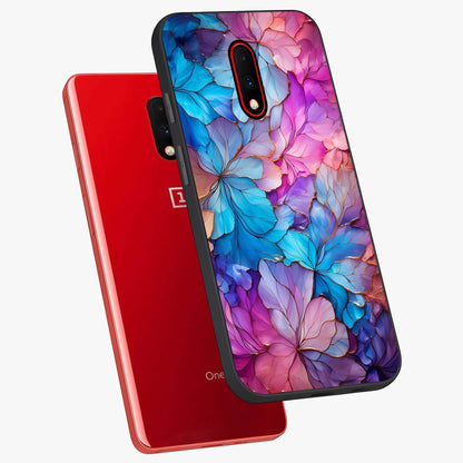 Radiant Floral Whirl Glass Case displayed in angled mockup highlighting vibrant flower pattern with dynamic artistic aesthetic.