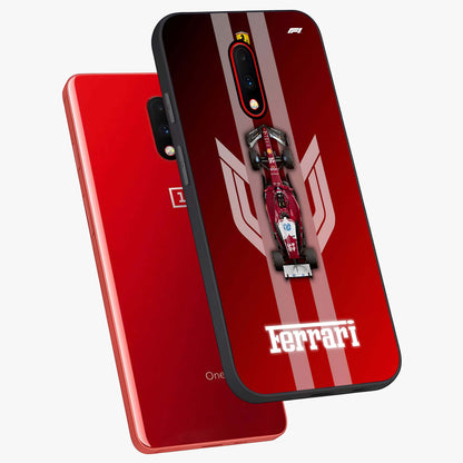 Red Ferrari F1 Vertical Glass Case displayed in angled mockup highlighting high speed racing design with bold automotive aesthetic.