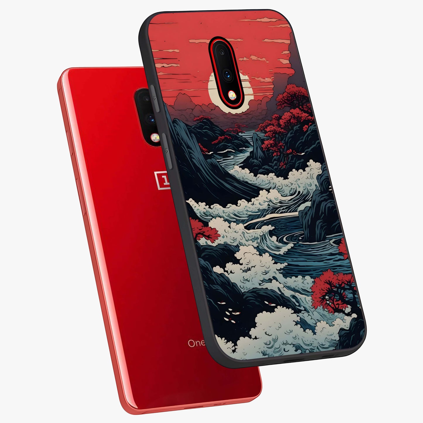 Red Sunset Scenery Glass Case displayed in angled mockup highlighting glowing sunset sky design with scenic aesthetic.