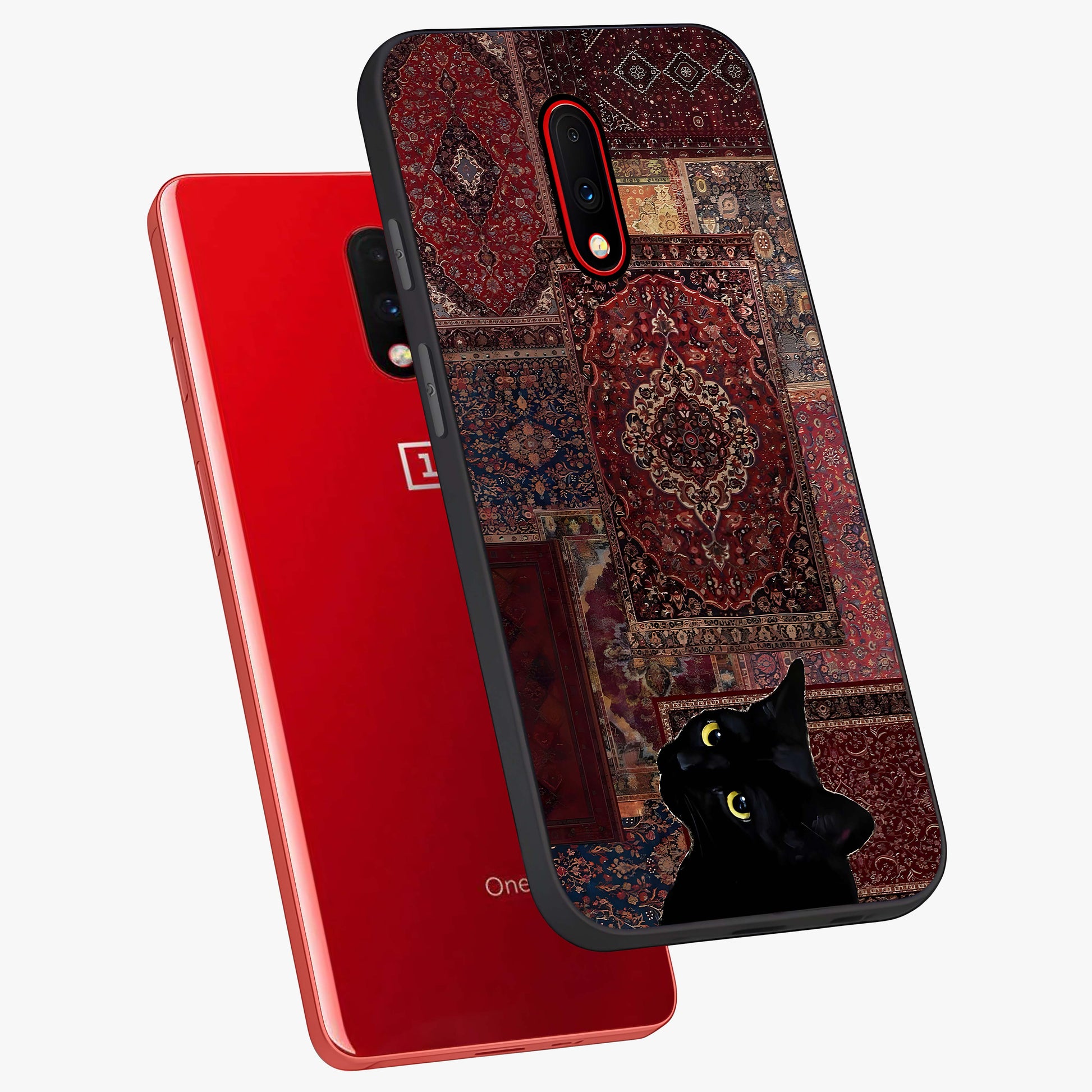 Regal Magic Cat Apple Glass Case displayed in angled mockup highlighting whimsical feline design with fantasy aesthetic.
