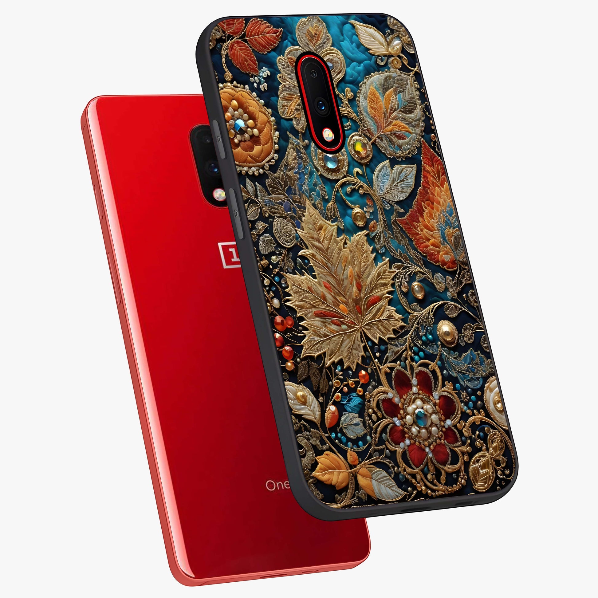 Royal Jewel Garden Glass Case displayed in angled mockup highlighting vibrant jewel inspired floral design with elegant aesthetic.