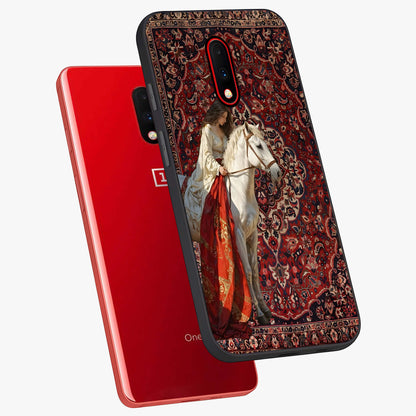 Royal Rider Tapestry Glass Case displayed in angled mockup highlighting traditional tapestry design with royal heritage aesthetic.