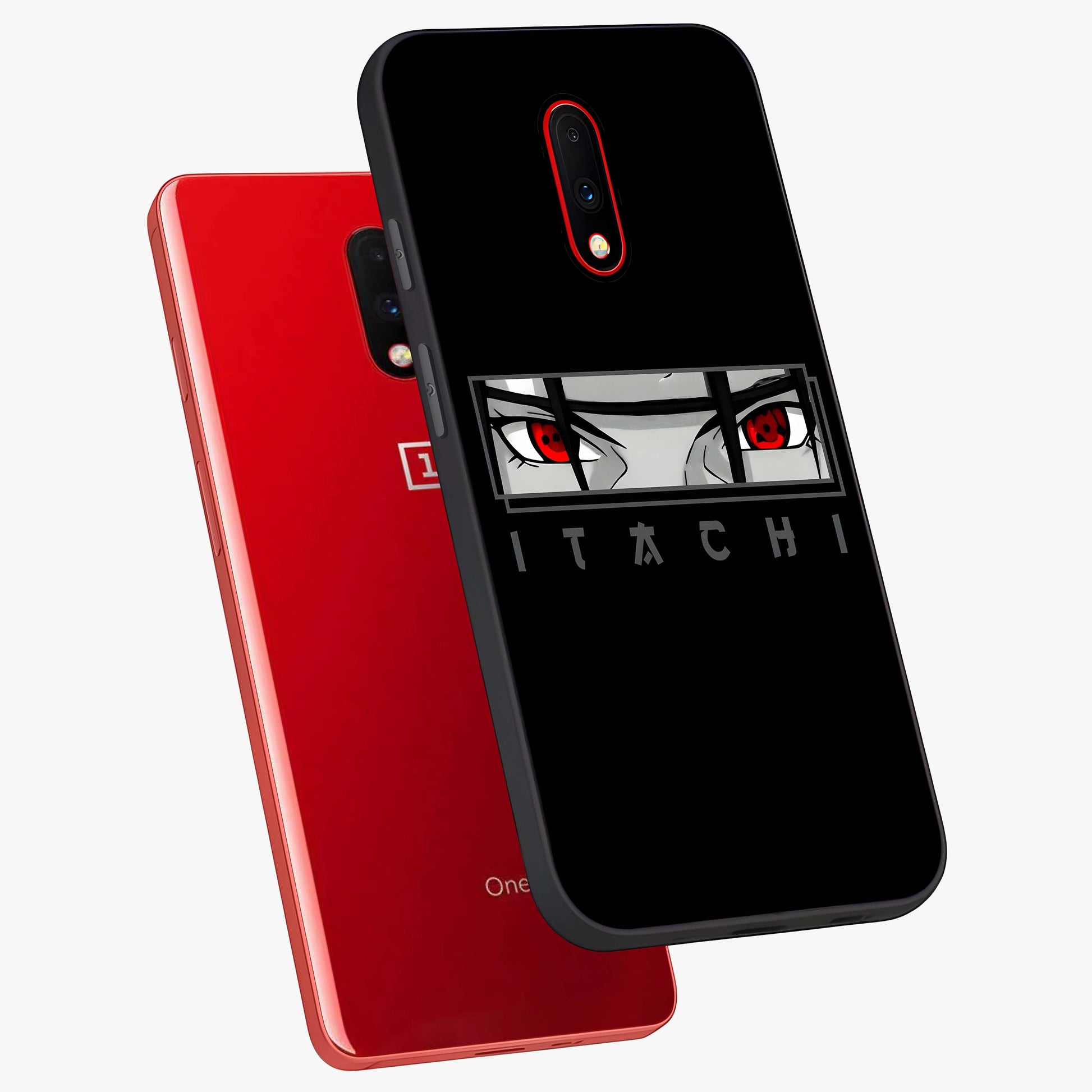 Scarlet Gaze Dominance Glass Case displayed in angled mockup highlighting intense visual design with bold scarlet aesthetic.