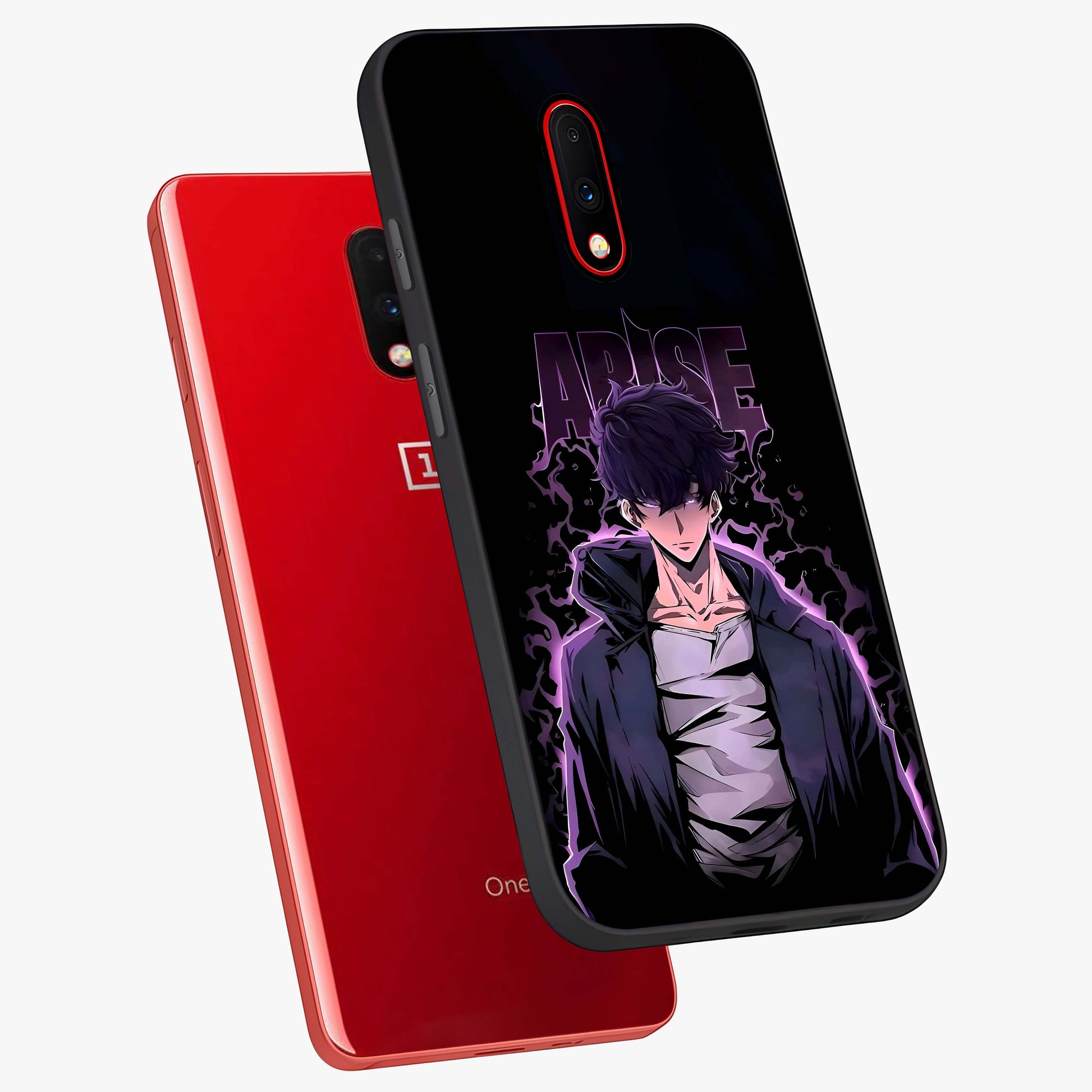 Shadow Monarch Awakening Glass Case displayed in angled mockup highlighting dramatic shadow warrior design with fantasy aesthetic.
