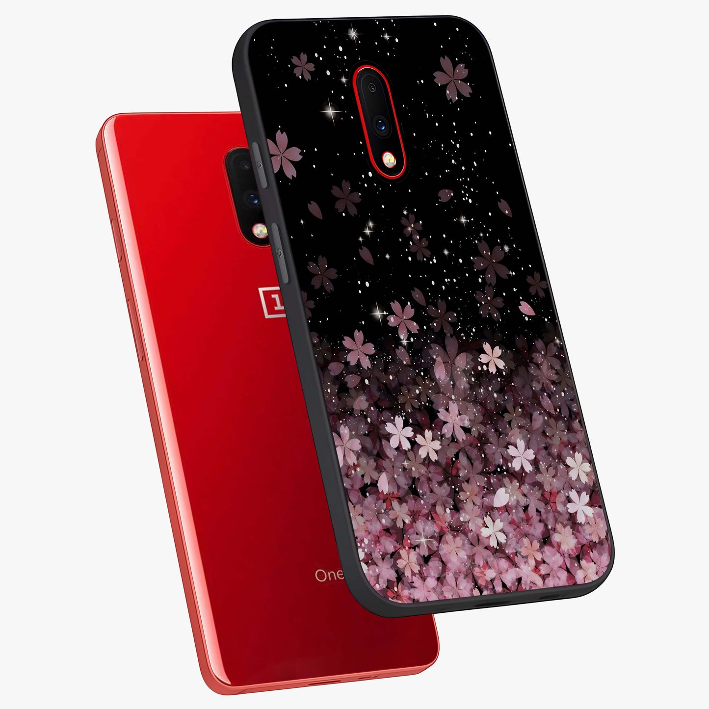 Small Starry Flowers Glass Case displayed in angled mockup highlighting tiny flower pattern with celestial aesthetic style.