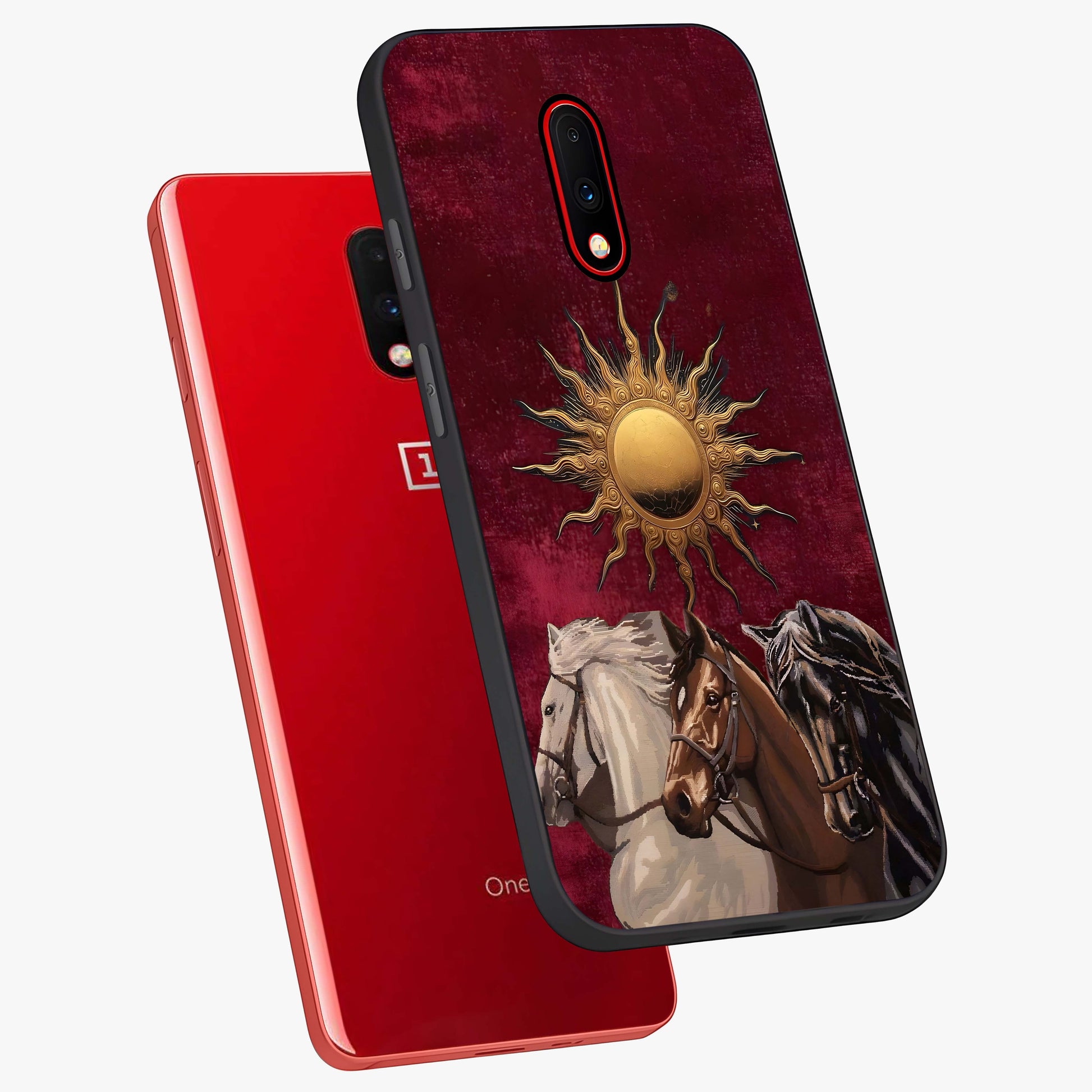 Solar Riders Glass Case displayed in angled mockup highlighting powerful rider illustration with radiant solar aesthetic.