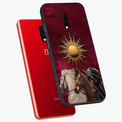 Solar Riders Glass Case displayed in angled mockup highlighting powerful rider illustration with radiant solar aesthetic.