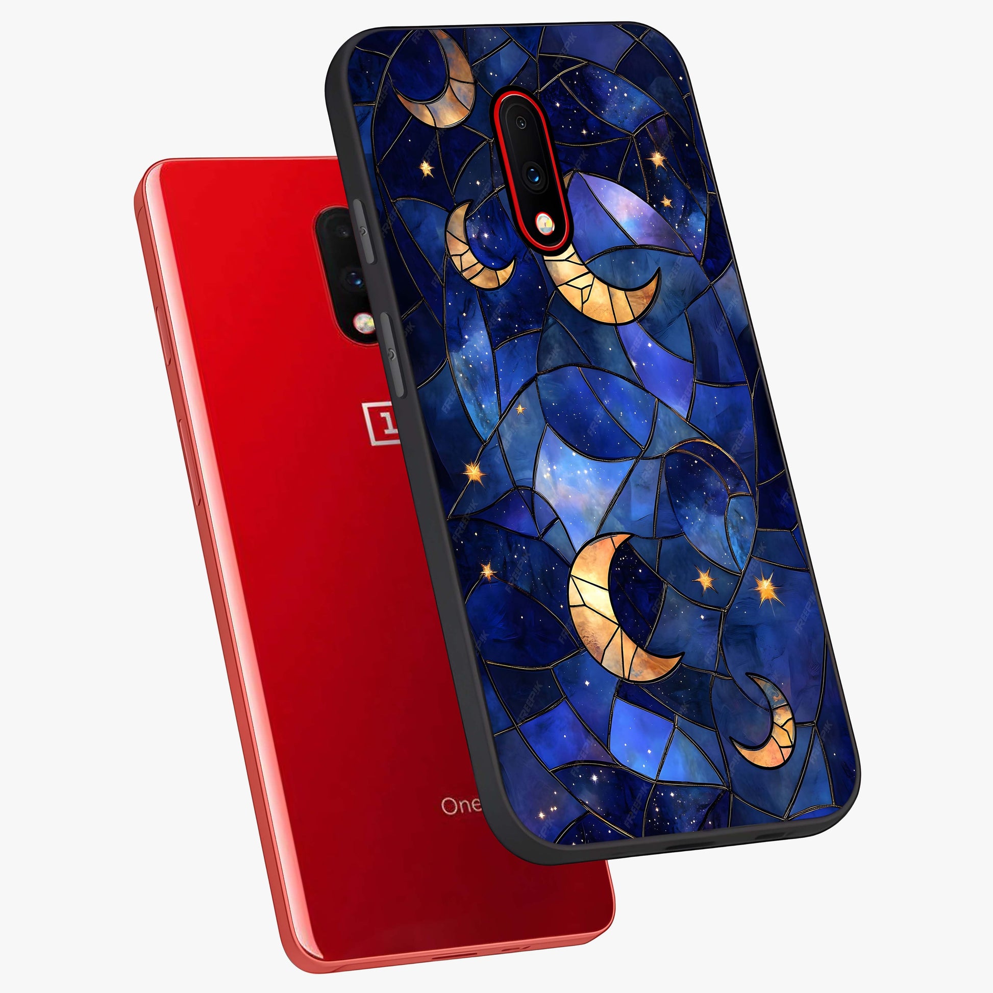 Starlit Sky Tapestry Glass Case displayed in angled mockup highlighting celestial night pattern with artistic aesthetic style.