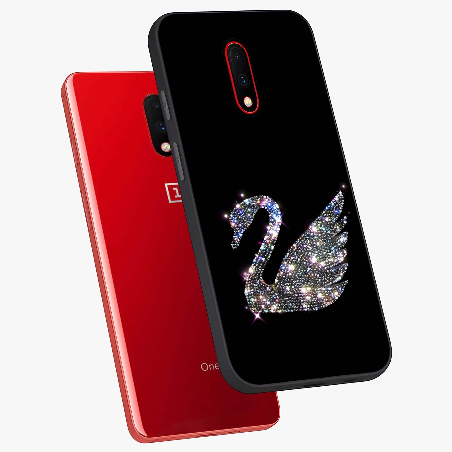 Starlit Swan Grace Glass Case displayed in angled mockup highlighting elegant swan illustration with dreamy celestial aesthetic.