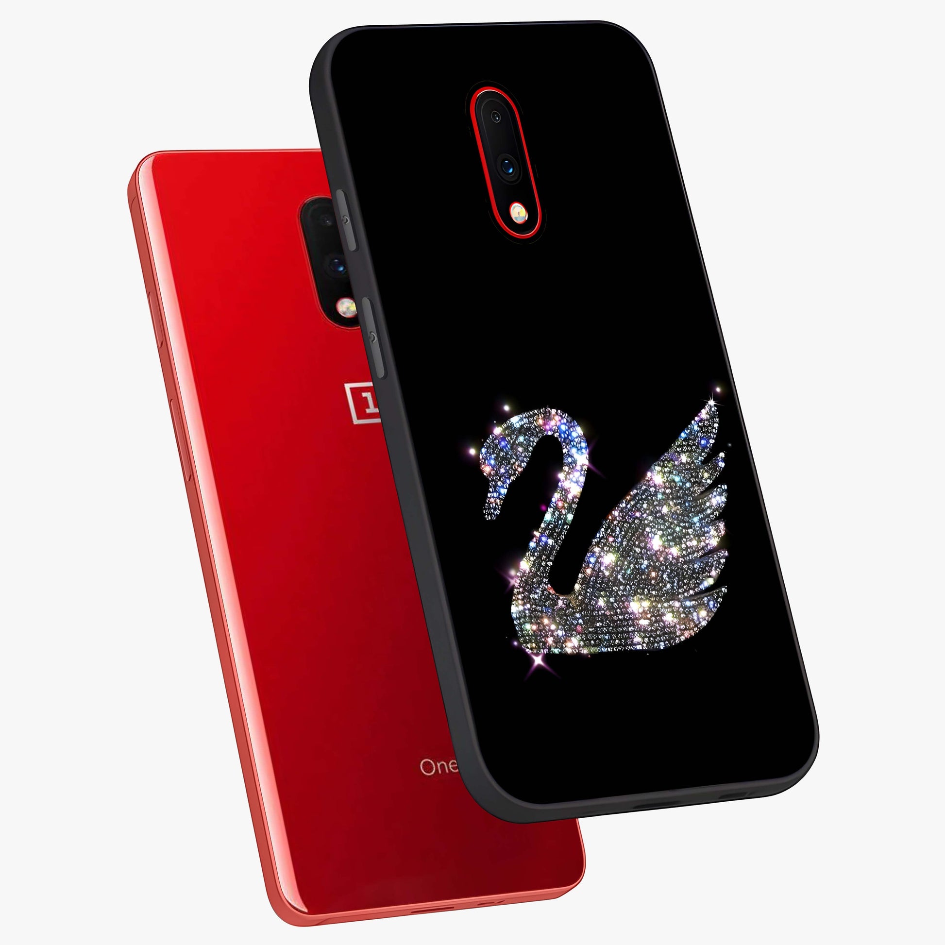 Starlit Swan Grace Glass Case displayed in angled mockup highlighting elegant swan illustration with dreamy celestial aesthetic.